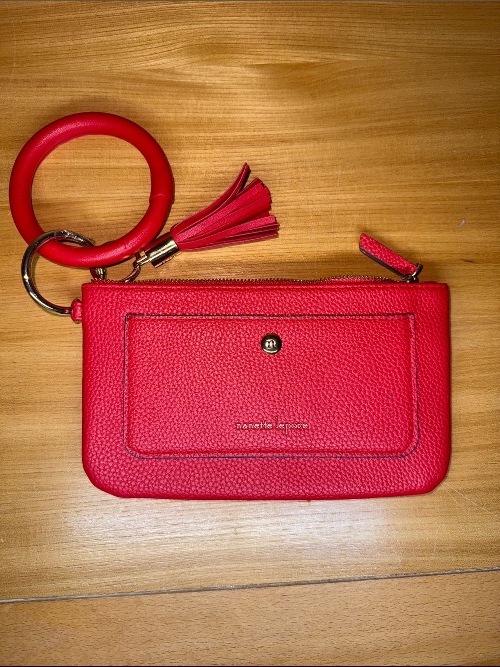 Nanette Lepore Red Pebbled Wristlet with Tassel Keyring